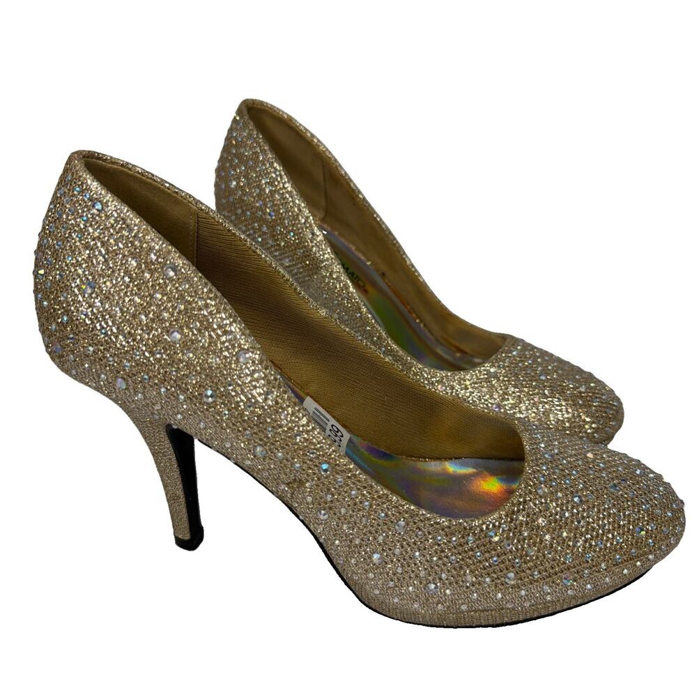 Hot Tomato Heels Women’s 7M Gold Rhinestone Pumps Shoes Wedding Quinceañera Gift